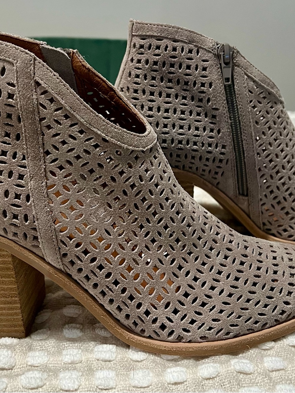 Jeffrey Campbell Taupe Perforated Suede Cutout Ankle Booties